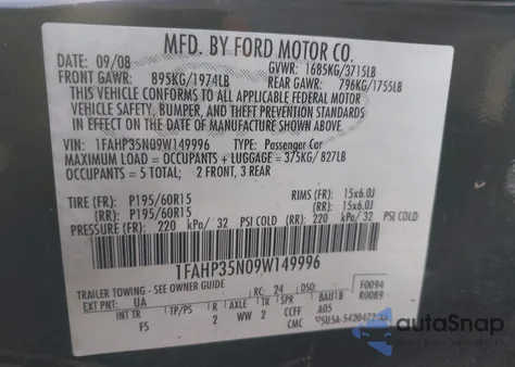 2009 Ford Focus Se from USA, damaged, VIN 1FAHP35N09W149996